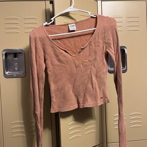 PINK Victoria's Secret Mauve Pink Waffle Long-Sleeve Scoop Top